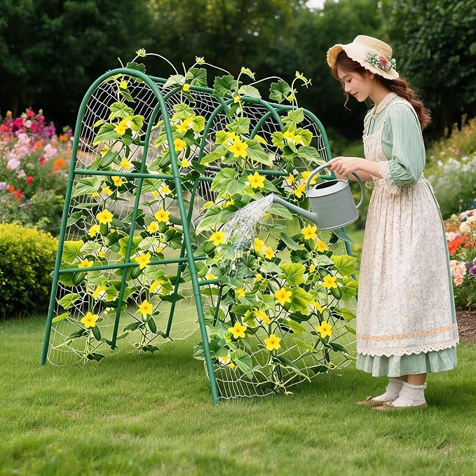 Metal Garden Arch Trellis, 5.4Ft Black for Raised Beds, Plant Support for Cucumbers & Climbing Vegetables
