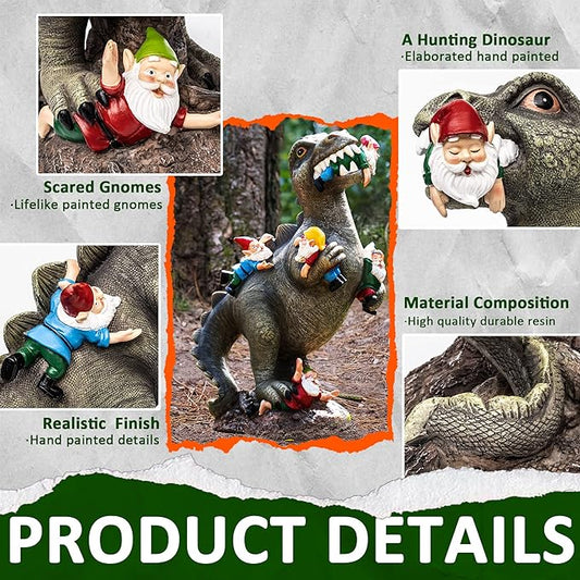 SOWSUN Garden Gnomes Statues Yard Decorations Outdoor Garden Decor, 14” Dinosaur Gnomes Garden Statues, Patio, Lawn Ornament, Gardening Gifts for Women for Housewarming