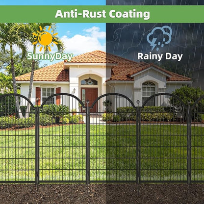8 Panels Decorative Garden Fence Outdoor for the Yard – 48in(H) x 18ft(L) Heavy Duty Metal Animal Barrier for Dog, No Dig Dog Fence, Rustproof Tall Garden Fencing Panel