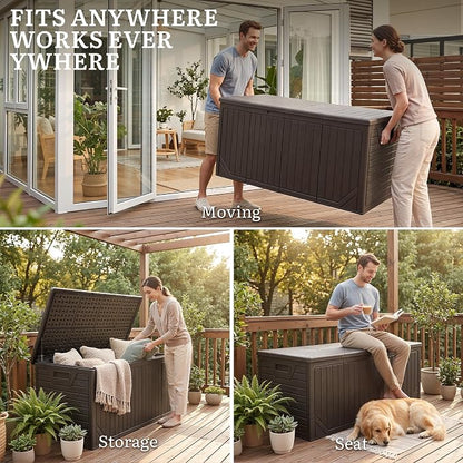 YITAHOME XXL 300 Gallon Extra Large OutdoorDeck Box, Lockable Resin Storage Box and Waterproof Patio Furniture Bin for Garden Tools & Pool Accessories, Brown
