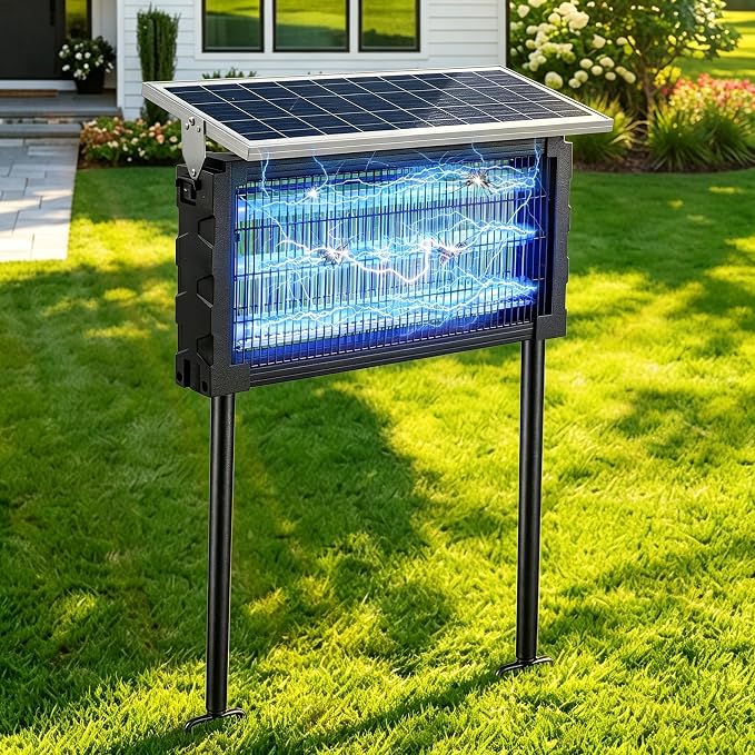 2026 Solar Mosquito Zapper Outdoor Bug Zapper Outdoor | Solar 4500V Waterproof Electric Fly Trap with Panel Sensor & Indoor Insect Zapper for Home Backyard Patio Camping Garden