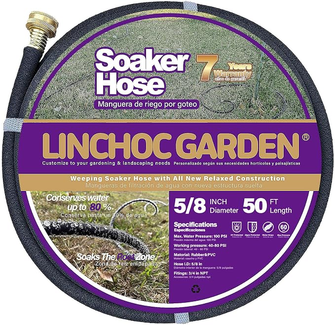 5/8 Inch 50FT Soaker Hose - High Flow Flexible Design for Large Garden Plots | Eco-Friendly Water-Saving & Root-Targeted