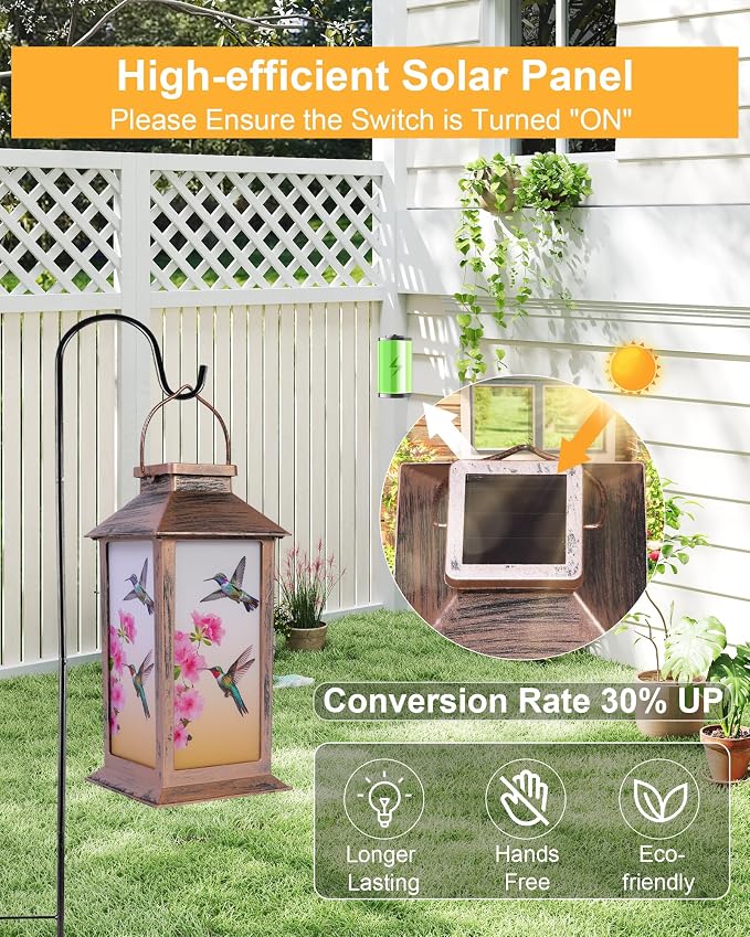 Hummingbird Solar Lanterns Outdoor Waterproof Garden Decor Birthday Gifts for Women Mom Grandma Sister, Hanging LED Plastic Solar Lights Outside Gardening Decorations for Yard Patio Backyard Lawn