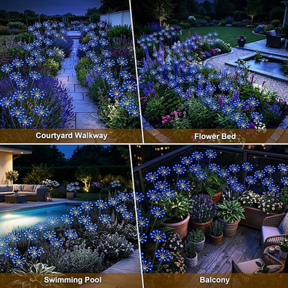 Solar Garden Lights Outdoor, 2 Pack New Upgraded Solar Swaying Starburst Light, Waterproof Fireworks Solar Lights, Yard Patio Pathway Decoration, Blue
