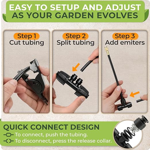 CARPATHEN Drip Irrigation System Kit - Pressure Optimised Garden Watering System w 15pcs 360° Atomizing Nozzles, 16 Adjustable Drip Emitters 5/16 and 1/4 Tubing - Complete Watering Spray System