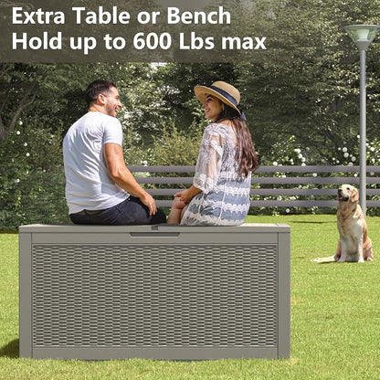 NUNU LAB 100 Gallon Large Waterproof Resin Deck Box, Lockable Outdoor Storage Box with Gas Lift, Patio Cushions, Garden Tools, Pool Supplies, Indoor Outdoor Storage Container, Grey