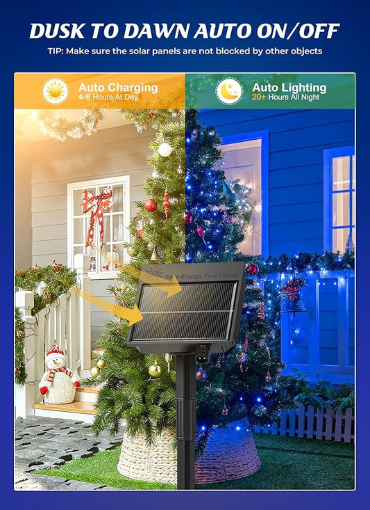 Brightown 2 Pack Solar String Lights Outdoor,Total 80FT 200 LED Solar Powered String Lights Waterproof with 8 Modes, Auto On/Off, Patio Lights for Outside Tree Garden Balcony Party Decor (Blue)