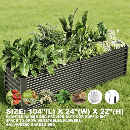 8x2x2ft Raised Garden Bed Kit, Galvanized Planter Garden Boxes Outdoor, Metal Raised Garden Beds for Vegetables,Fruits, Flower,Black