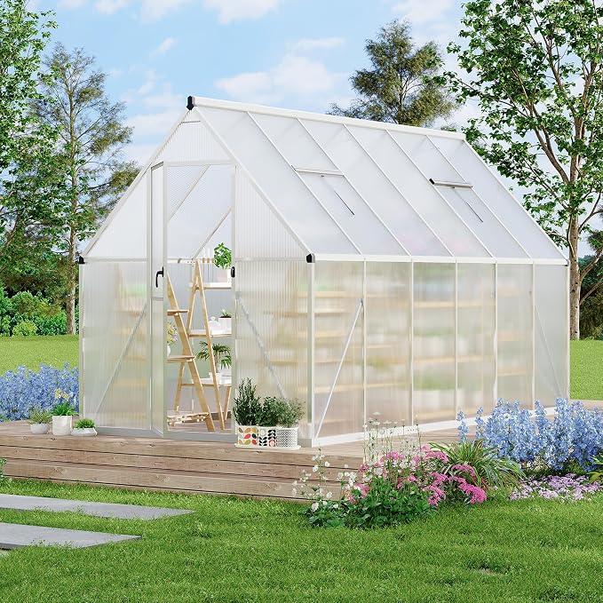 GarveeLife 6X11FT Polycarbonate Greenhouse with Aluminum Frame, Polycarbonate Greenhouse for Outdoors, Greenhouses with Ventilation, Aluminum Large Walk-in Greenhouses for Outside