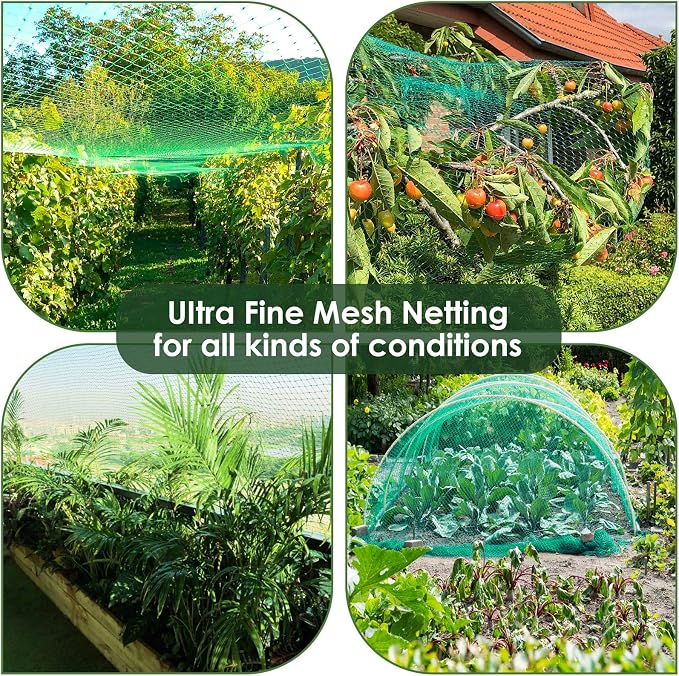 13X130FTRuolan Bird Netting for Garden Protect Vegetable Plants and Fruit Trees,Plastic Trellis Netting for Birds, Deer,Squirrels and Other Animals (13X130), Green