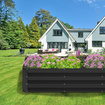 2PCS 8x4x1FT Galvanized Raised Garden Bed,Planter Raised Beds-Metal Garden Box,Large Plant for Outdoor Planting, Vegetables Bed，Flower,herb-Black 0.8mm