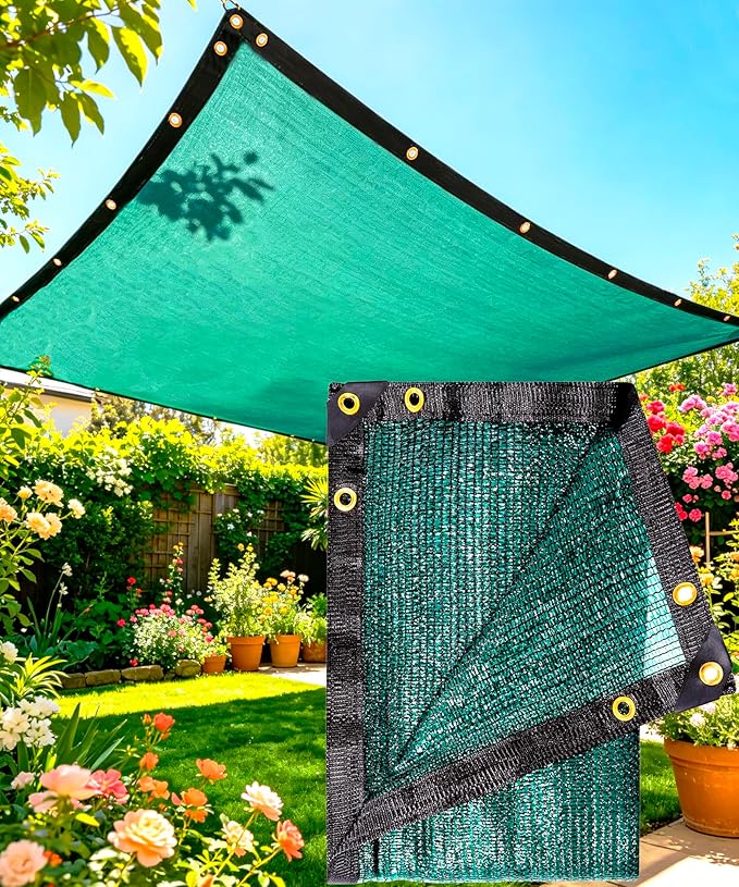 70% Green Colored Shade Cloth 10ft x 8ft Sun Shade Netting with Grommets | Breathable UV Block Balanced Shade for Garden, Plants Cover Patio, Pergola, Chicken Coop, Kennel, Vegetables, Greenhouse
