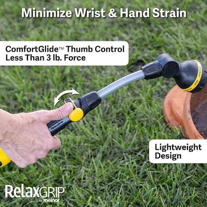 Melnor 65173AMZ RelaxGrip 8 Pattern 16" Pivoting Wand Bundle, Metal, Black, Yellow
