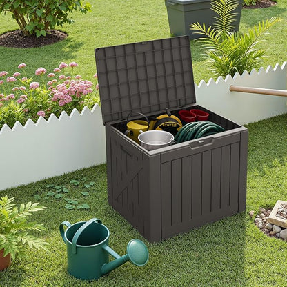 Greesum 40 Gallon Resin Deck Box, Outdoor Storage for Patio Furniture, Garden Tools, Pool Supplies, Weatherproof and UV Resistant, Lockable, Brown