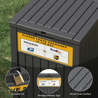LHBGO Package Delivery Box for Outside with Sign, 48 Gallon Storage with Lockable Secure, Large Double Wall Resin Outdoor Package Delivery Waterproof