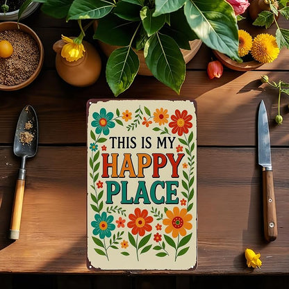 Funnysign Garden Gifts This Is My Happy Place Vintage Tin Sign for Home Garden Greenhouse Patio Yard Decor 8 X 12 Inch(3981)
