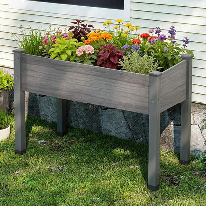 AMERLIFE Raised Garden Bed, 48x30x24 Inches Elevated Wood Planter Box with Legs, Bed Liner, Divider and Drainage Holes for Backyard, Patio, 200 lb Capacity - Grey