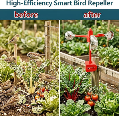 Bird Scare Reflective Device,Silver, Wind Powered Spinning, Bird Reflectors, Keep Pigeon Woodpeckers Seagull Away for Garden Patio,Equipped with a Straight Pole and a Base.