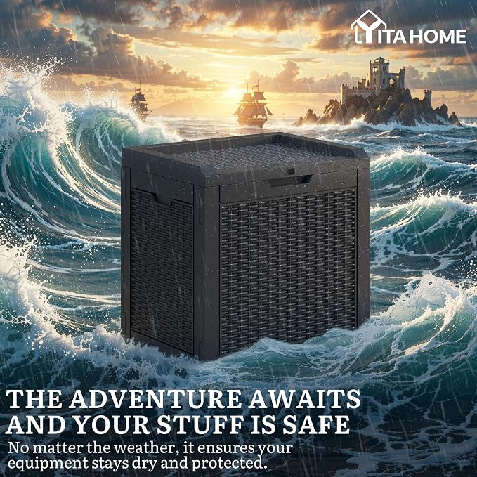 YITAHOME 35 Gallon Outdoor Deck Box | Lockable Waterproof Storage Box, Resin Storage Bin for Patio Cushions, Gardening Tools, UV Resistant, Black