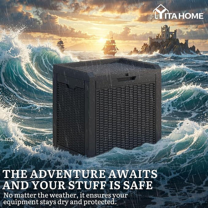 YITAHOME 35 Gallon Outdoor Deck Box | Lockable Waterproof Storage Box, Resin Storage Bin for Patio Cushions, Gardening Tools, UV Resistant, Black