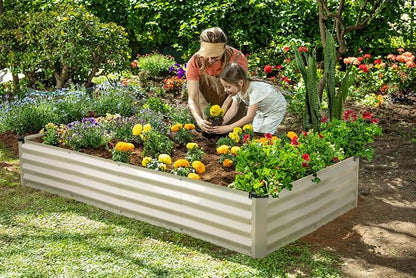Plant & Plot Galvanized Raised Garden Beds Outdoor // 6×3×1 ft Planter Raised Beds for Gardening, Vegetables, Flowers // Large Metal Garden Box (White) // Patented Tool-Free Design