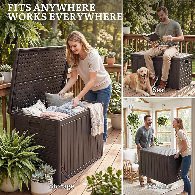 YITAHOME XXL 230 Gallon Extra Large Outdoor Deck Box | Lockable Resin Double-Wall Storage Box and Waterproof Patio Furniture Bin for Garden Tools & Pool Accessories, Brown