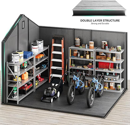 YITAHOME 8x10 FT Outdoor Storage Shed with Floor, Extra Thick Plastic Garden Shed for Bikes, Tools and Pool Supplies, Resin Storage Shed with Door Window Insert, Vents for Patio Backyard, Black