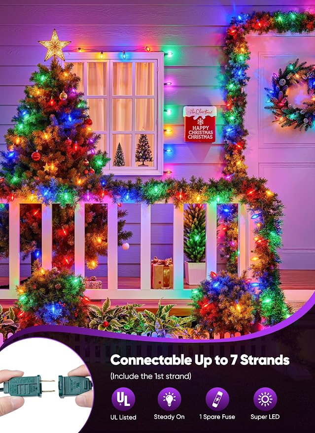 Vintage C9 LED Christmas Lights Outdoor, 100 Ft C9 String with 100 Shatterproof Colorful Bulbs, Waterproof Connectable Christmas Tree Lights for Roofline Holiday Garden Party Xmas Decorations