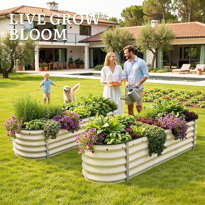 YITAHOME 2pcs 6.5x2x1.5ft Large Raised Garden Bed Kit, Galvanized Metal Planter Box with Gloves & Safety Rubber, Outdoor Above Ground Planters for Plants Vegetables Flowers, Cream Yellow