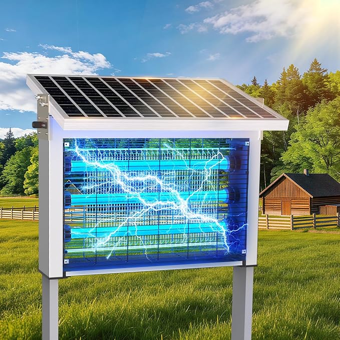 Heavy-Duty Large Solar Bug Zapper Outdoor for 1/4 Arce with 30W Solar Panel | Aluminum Rechargeable Solar Zapper with High Powered, Waterproof Solar Bug Zapper for Patio Garden Backyard Farm Large Places