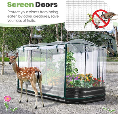 KING BIRD Raised Garden Bed with Cover Galvanized Oval Planter Garden Box 94.5x47.2x11.8 in, Clear, Outdoor for Gardening, Vegetables, Flowers