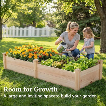 8×2ft Wooden Horticulture Raised Garden Bed Divisible Elevated Planting Planter Box for Flowers/Vegetables/Herbs in Backyard/Patio Outdoor, Natural Wood, 96 x 24 x 9in