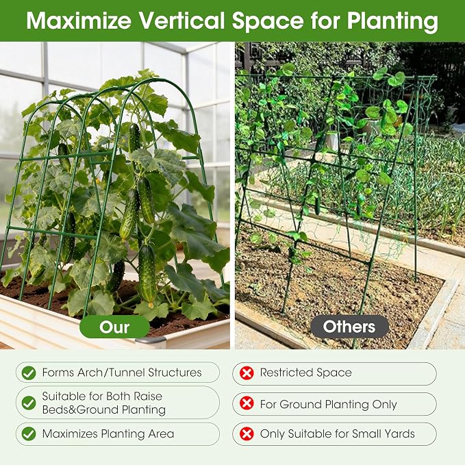 Cucumber Trellis for Raised Bed,U-Shape Garden Trellis for Climbing Plants Outdoor, Metal Arch Vegetables Trellis, Plant Support for Vine (Green, 47.2x47.2 X21.6)