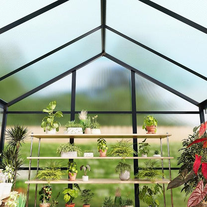 Garvee 6x10ft Walk-in Greenhouse, Heavy Duty Large Outdoor Green House | Polycarbonate Garden Greenhouse with Roof Vent, Lockable Outward-Opening Swing Door & Aluminium Frame for Backyard, Grey