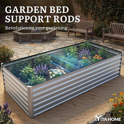 YITAHOME 2pcs 8x4x2ft Galvanized Raised Garden Bed, Metal Planter Box with Safety Rubber, Gloves, Outdoor Flower Bed for Planting Plants Vegetables, Silver