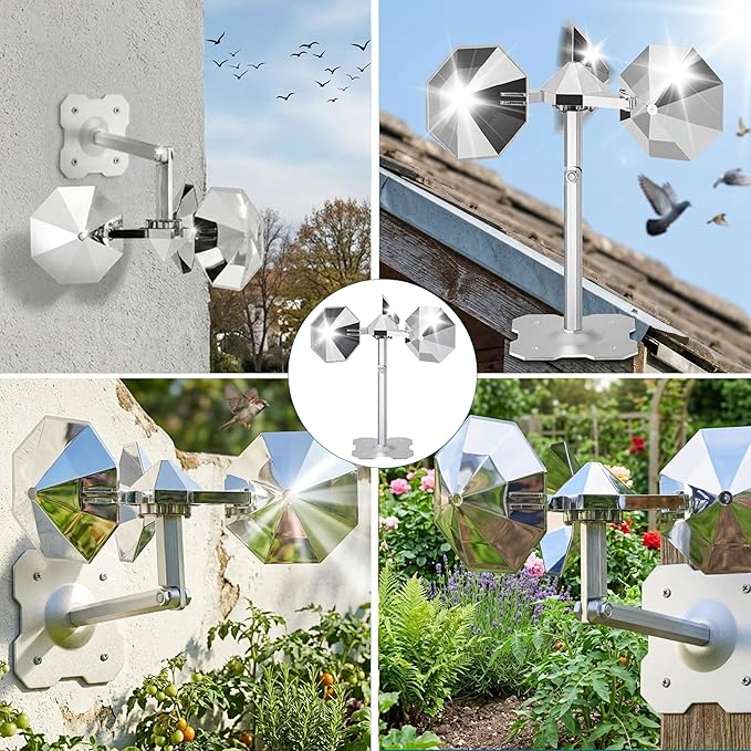 Bird Scare Reflective Device,Silver, Wind Powered Spinning, Bird Reflectors, Keep Pigeon Woodpeckers and Seagull Away for Garden Patio Yard,1PCS