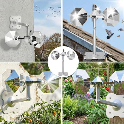 Bird Scare Reflective Device,Silver, Wind Powered Spinning, Bird Reflectors, Keep Pigeon Woodpeckers and Seagull Away for Garden Patio Yard,2PCS
