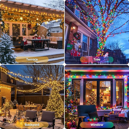 JMEXSUSS 2 Pack Solar String Lights Outdoor Waterproof, Total 66 FT 200 LED Solar Christmas Lights Outdoor, Twinkle Light for Christmas Tree Outside Garden Yard Xmas Decor, Warm White to Multicolor