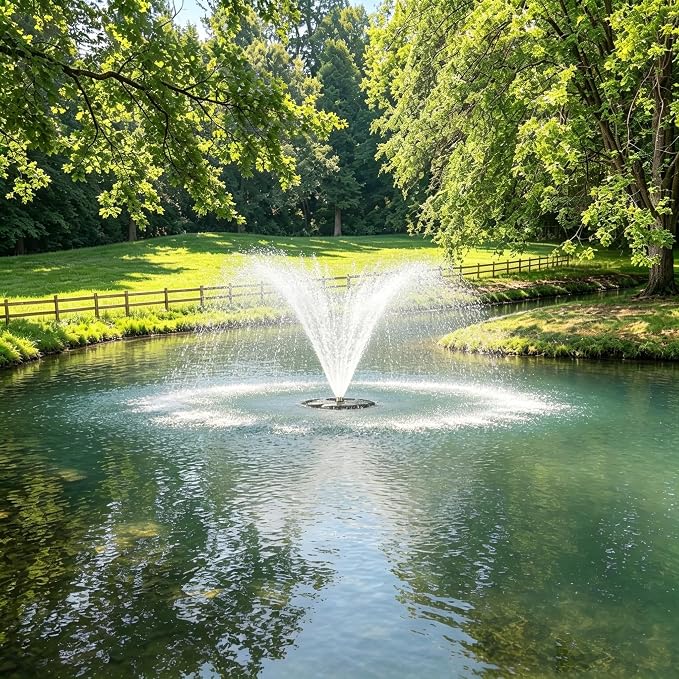 Vellara 120W Floating Pond Fountain with Built-in RGB LED Lights – 4 Spray Nozzles Included, 65ft Cord, Designed for Small Ponds