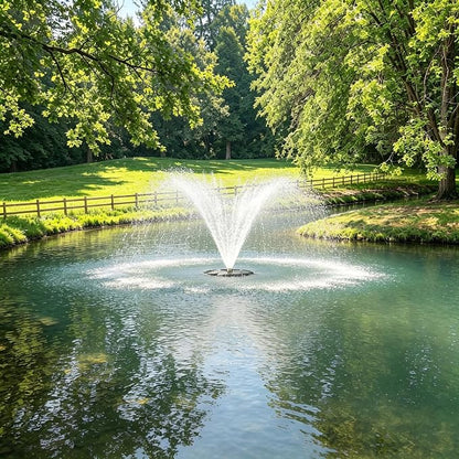 Vellara 120W Floating Pond Fountain with Built-in RGB LED Lights – 4 Spray Nozzles Included, 65ft Cord, Designed for Small Ponds