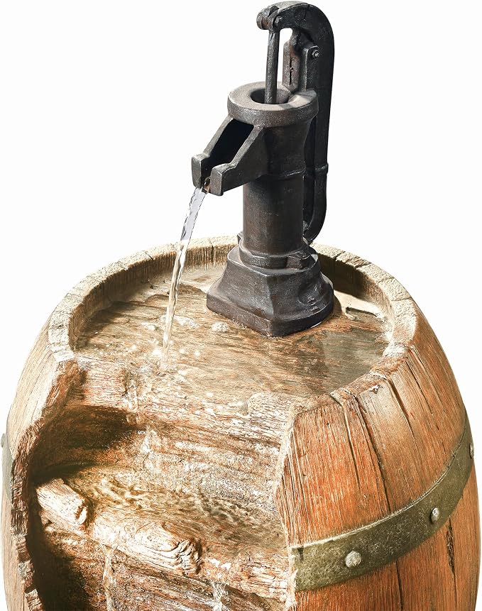 Teamson Home Vintage Barrel Waterfall Fountain with Pump for Outdoor Patio Garden Backyard Decking, 33 Inch Height, Wood | With Pump, Outdoor Patio Garden Backyard Decking, 33 Inch Height