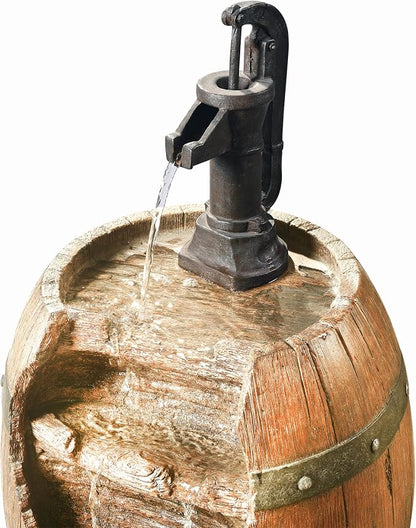 Teamson Home Vintage Barrel Waterfall Fountain with Pump for Outdoor Patio Garden Backyard Decking, 33 Inch Height, Wood | With Pump, Outdoor Patio Garden Backyard Decking, 33 Inch Height