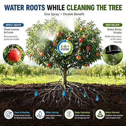 High-Flow Tree Irrigation System, 15FT 12mm Hose & 2Pcs 6.5FT Adjustable Nozzles, for Tree Roots & Canopies Irrigation, Leaf & Fruit Cleaning, Ideal for Fruit Trees & Ornamental Trees