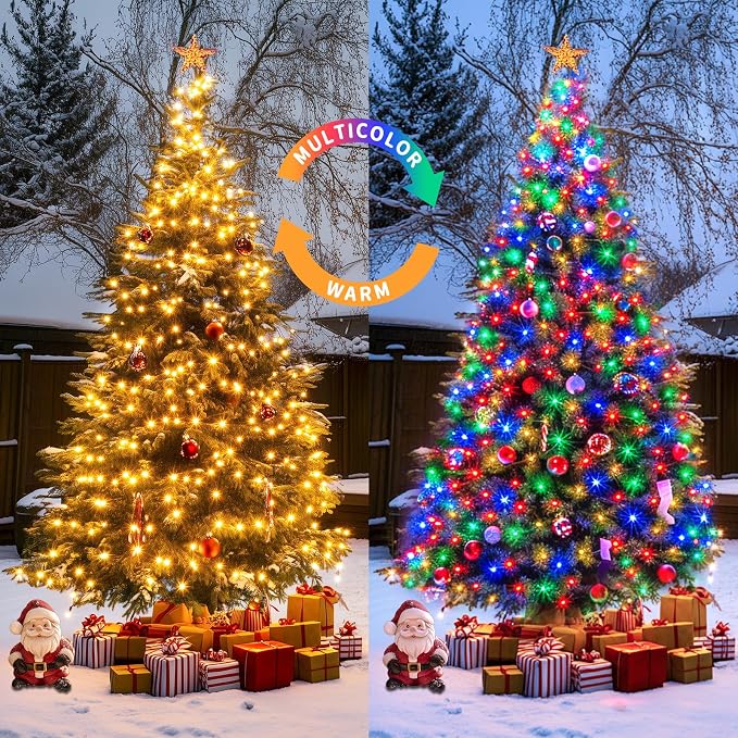 JMEXSUSS 2 Pack Solar String Lights Outdoor Waterproof, Total 66 FT 200 LED Solar Christmas Lights Outdoor, Twinkle Light for Christmas Tree Outside Garden Yard Xmas Decor, Warm White to Multicolor