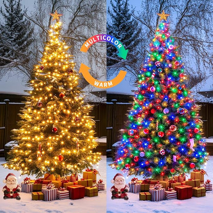 JMEXSUSS 2 Pack Solar String Lights Outdoor Waterproof, Total 66 FT 200 LED Solar Christmas Lights Outdoor, Twinkle Light for Christmas Tree Outside Garden Yard Xmas Decor, Warm White to Multicolor