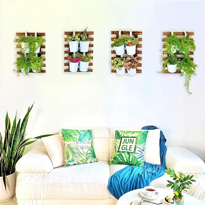ShopLaLa Wooden Wall Planter (40cm, 4 Pack) Hanging Planters for Indoor | Air Plant Succulent Orchid Holder, Live Vertical Garden Wall Mounted Plant Stand, Wall Christmas Outdoor Decor