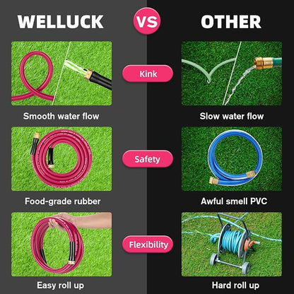 WELLUCK Short Garden Hose 3ft Heavy Duty Durable Anti Kink Flexible 5/8 in Water Leader Hose for Drinking Water Safe BPA Free, All-weather Lightweight Water Hose for Garden RV Camper Marine