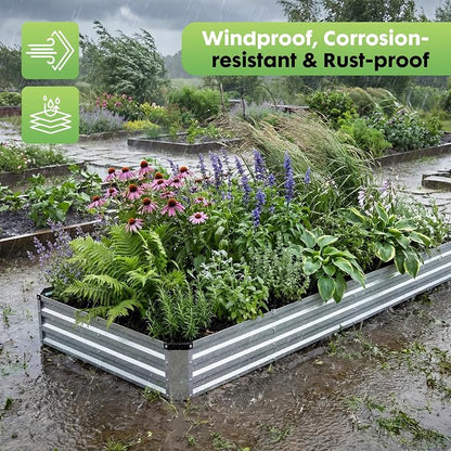 DUMOS Galvanized Raised Garden Bed Outdoor, 8x4x1ft Raised Metal Planter Box, Rust-Resistant Steel Garden Planter, Rectangular Gardening Flower Bed for Vegetables Flowers Herbs, Open Bottom