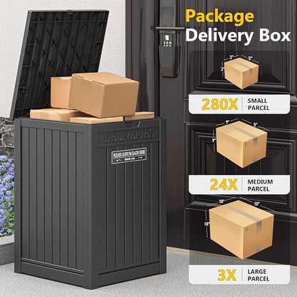 Package Delivery Box for Outside, Storage Box with Lockable Secure, Outdoor Resin Package Drop Container Waterproof for Backyard, Garden, Patio & Lawn, Black