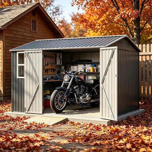 PVWIIK 10x8 FT Large Outdoor Metal Storage Shed, Heavy Duty Waterproof Steel Garden Tool Shed with Lockable Doors, Utility Storage Building for Backyard Patio Lawn Garden, Dark Gray